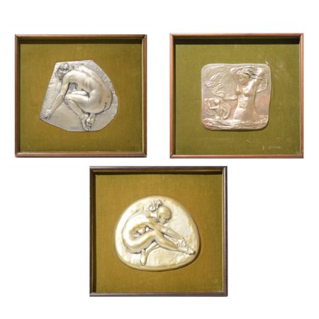 Lotto di 3 bassorilievi in argento di: Salvatore Fiume, Francesco Messina e Emilio greco