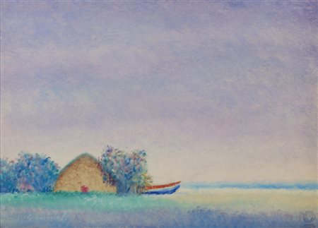 OMICCIOLI GIOVANNI (1901 - 1975) - MARINA CON BARCA .