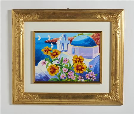 FACCINCANI ATHOS (n. 1951) - CUPOLA BLU E FIORI GIALLI.