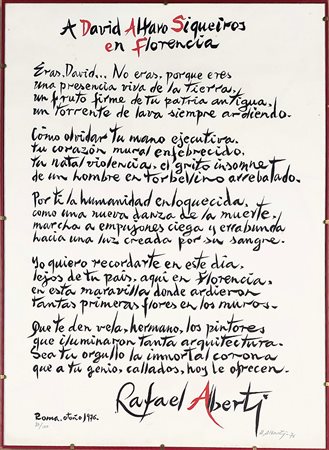 Rafael Alberti, 'A David Alvaro Siqueiros en Florencia', 1976