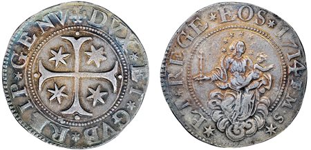 GENOVA - DOGI BIENNALI, III fase (1637-1797) - Scudo stretto 1714, sigle FMS.