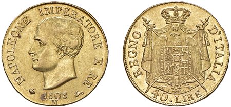 MILANO - NAPOLEONE I, Re d'Italia (1805-1814) - 40 lire 1808, I tipo.