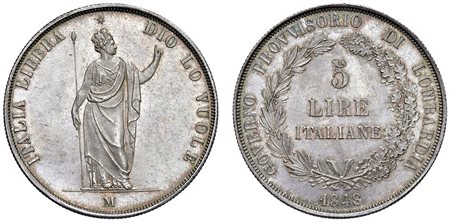 MILANO - GOVERNO PROVVISORIO DI LOMBARDIA (1848) - 5 lire 1848.
