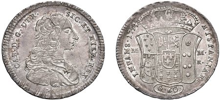 NAPOLI - CARLO DI BORBONE (1734-1759) - ½ Piastra da 60 grana, 1754.