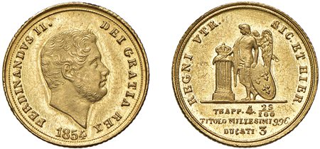 NAPOLI - FERDINANDO II (1830-1859) - 3 ducati 1854, VI tipo.