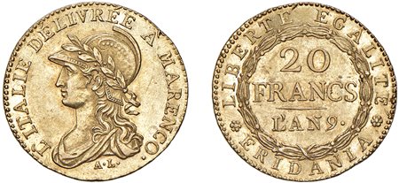 TORINO - REPUBBLICA SUBALPINA (1800-1802) - 20 franchi, an. 9.