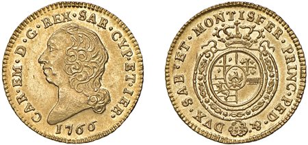 CARLO EMANUELE III, secondo periodo (1755-1773) - ½ doppia 1766, Torino.