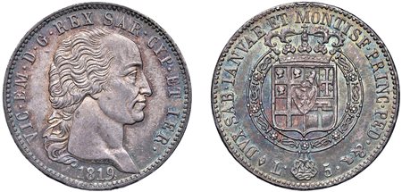 VITTORIO EMANUELE I (1802-1821) - 5 lire 1819, I tipo, Torino.