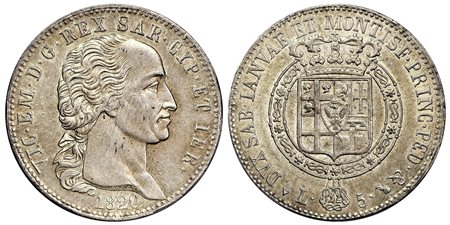 VITTORIO EMANUELE I (1802-1821) - 5 lire 1820, I tipo, Torino.