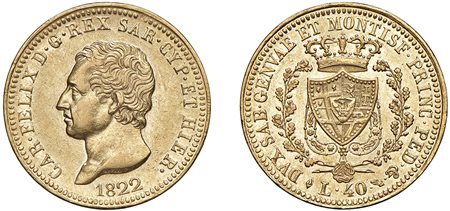 CARLO FELICE (1821-1831) - 40 lire 1822, Torino.