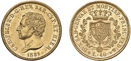 CARLO FELICE (1821-1831) - 40 lire 1831, Torino.