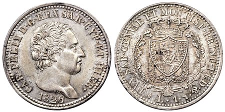 CARLO FELICE (1821-1831) - 1 lira 1826, Torino.