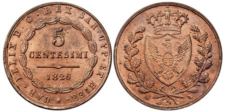 CARLO FELICE (1821-1831) - 5 centesimi 1826, Torino.