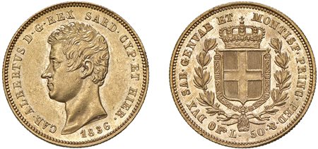 CARLO ALBERTO (1831-1849) - 50 lire 1836, Torino.