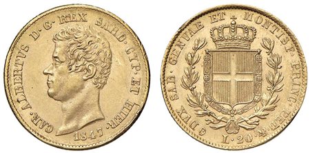 CARLO ALBERTO (1831-1849) - 20 lire 1847, SSZ.