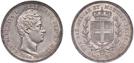 CARLO ALBERTO (1831-1849) - 2 lire 1844, Genova.