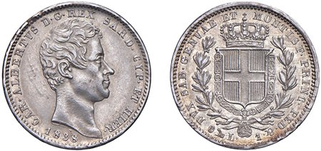 CARLO ALBERTO (1831-1849) - 1 lira 1838, Genova.