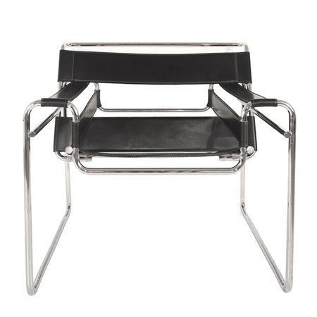 Marcel Breuer per Gavina - Poltrona Vassily B3  in acciaio e cuoio nero, 1972