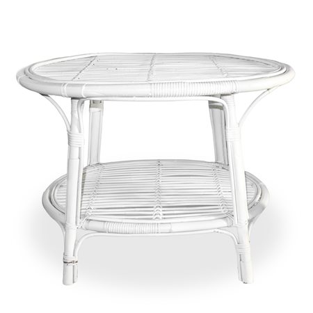 Tavolino da centro in rattan smaltato bianco a due piani
