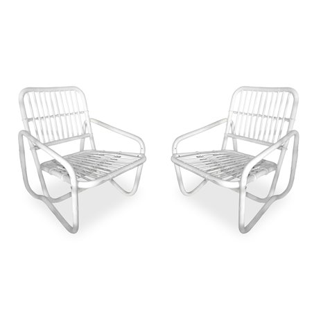 Coppia di sedie in rattan smaltato bianco