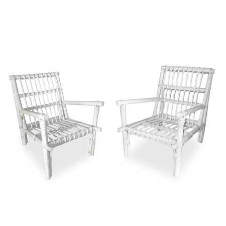 Coppia di poltrone in rattan smaltate bianche