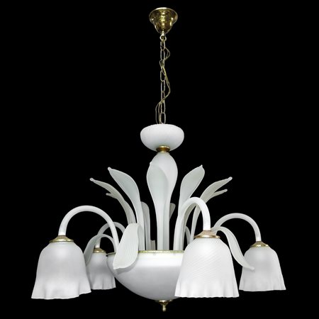 Lampadario in vetro di murano bianco satinato a 5 luci