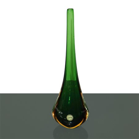 Flavio Poli - Vaso in vetro sommerso di Murano verde, 50s/60s
