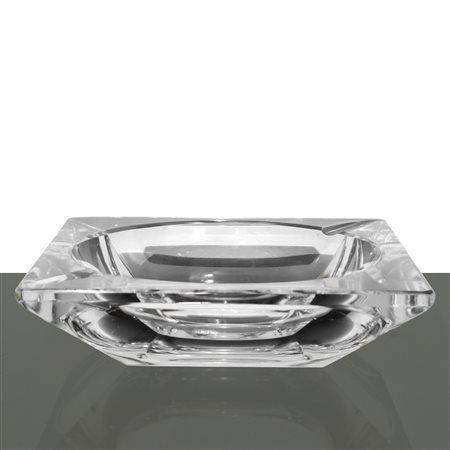 Val St.Lambert - Posacenere in cristallo quadrato con interno circolare