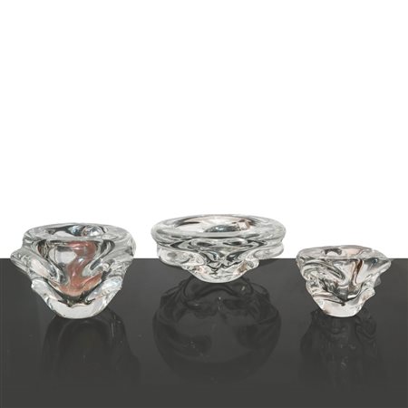 Gruppo di N.3 Posaceneri in vetro pesante con pestello