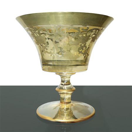 Alzatina in vetro, con decori in oro