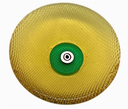 Piccolo piatto in vetro di Murano color pagliesco, con murrina.