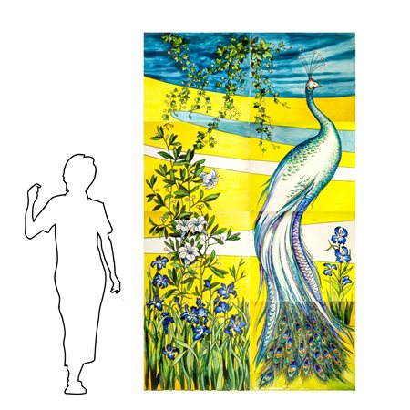 Francesco Contrafatto (Catania 1928 - Catania 2015)  - Grande vetrata raffigurante pavone e fiori, 1981