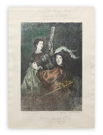 ROBERTO BARNI (1939) - Autoritratto con Sara. Brindisi all’eternità, da Autoritratto con Saskia di Rembrandt, 1974