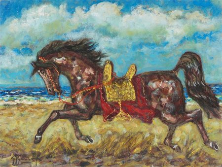 GONZAGA GIOVAN FRANCESCO (1921 - 2007) - CORSIERO BERBERO AL GALOPPO.