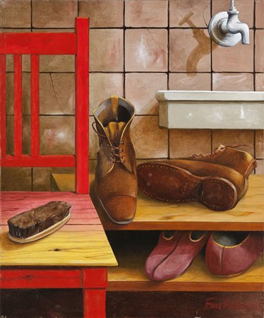 Franz Radziwill Strohausen 1895 – Wilhelmshaven 1983 Natura morta con scarpe...