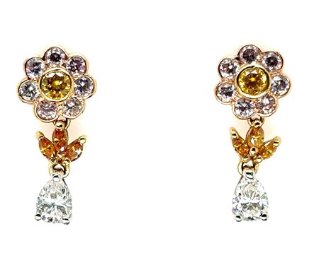 ORECCHINI IN ORO GIALLO 18K 6.46 GR - FIORE CON DIAMANTI - HR1003