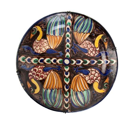 MANIFATTURA VIETRI<br>Grande piatto con decorazione di uccelli acquatici