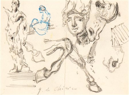 GIORGIO DE CHIRICO
(Volo 1888 - Roma 1978)
<br>Studio di figure e cavallo