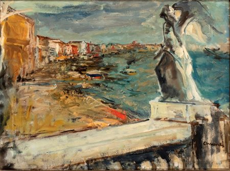 CESARE MONTI(1891 - 1959) La Riva degli Schiavoni a Venezia vista dalla Marciana