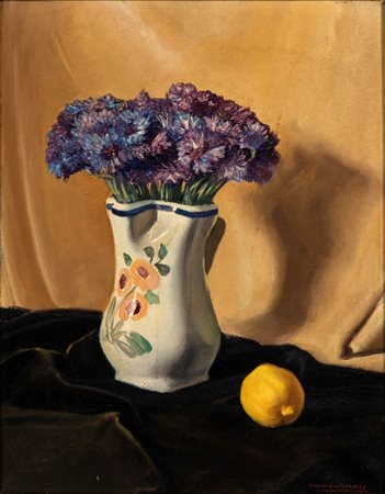 ORAZIO AMATO
(Anticoli Corrado 1884 - Roma 1952)
<br>Vaso di fiori con limone