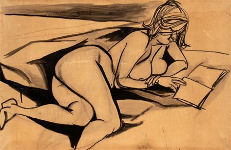 RENATO GUTTUSO
(Bagheria 1911 - Roma 1987)
<br>Nudo di donna che legge