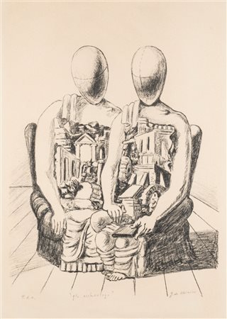 Giorgio de Chirico (Volos 1888 - Roma 1978)  - Gli Archeologi, 1969