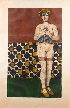 Franco Gentilini (Faenza 1909 - Roma 1981)  - Nudo con giarrettiera 