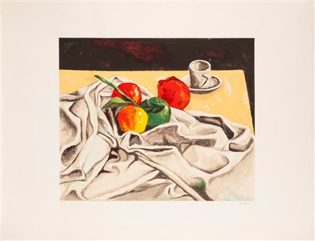 Renato Guttuso (Bagheria 1911 - Roma 1987)  - Natura morta con drappo bianco
