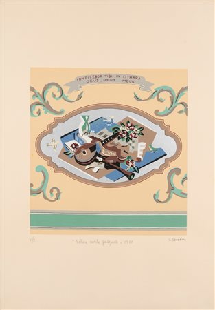 Gino Severini (Cortona 1883 - Parigi 1966)  - Natura morta pasquale, dalla cartella: Una ricerca di radici, 1983