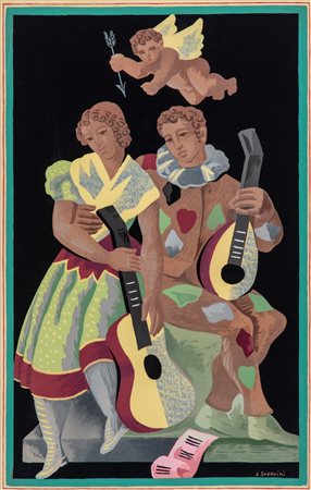 Gino Severini (Cortona 1883 - Parigi 1966)  - Les amours d'Arlequin, dalla cartella: Fleurs et Masques, 1930