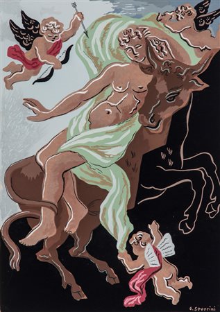 Gino Severini (Cortona 1883 - Parigi 1966)  - Enlèvement d'Europe, dalla cartella: Fleurs et Masques, 1930