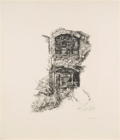 Renzo Vespignani (Roma 1924 - 2001)  - Rovine con cane, 1982