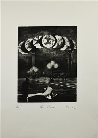 Ignoto FASI LUNARI acquaforte-acquatinta, cm 37x28, su cartoncino, cm 69x49;...