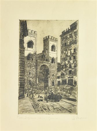 G. Moreno PORTA SOPRANA (XXI SEC.) GENOVA, 1932 incisione, cm 29x18,5, su...